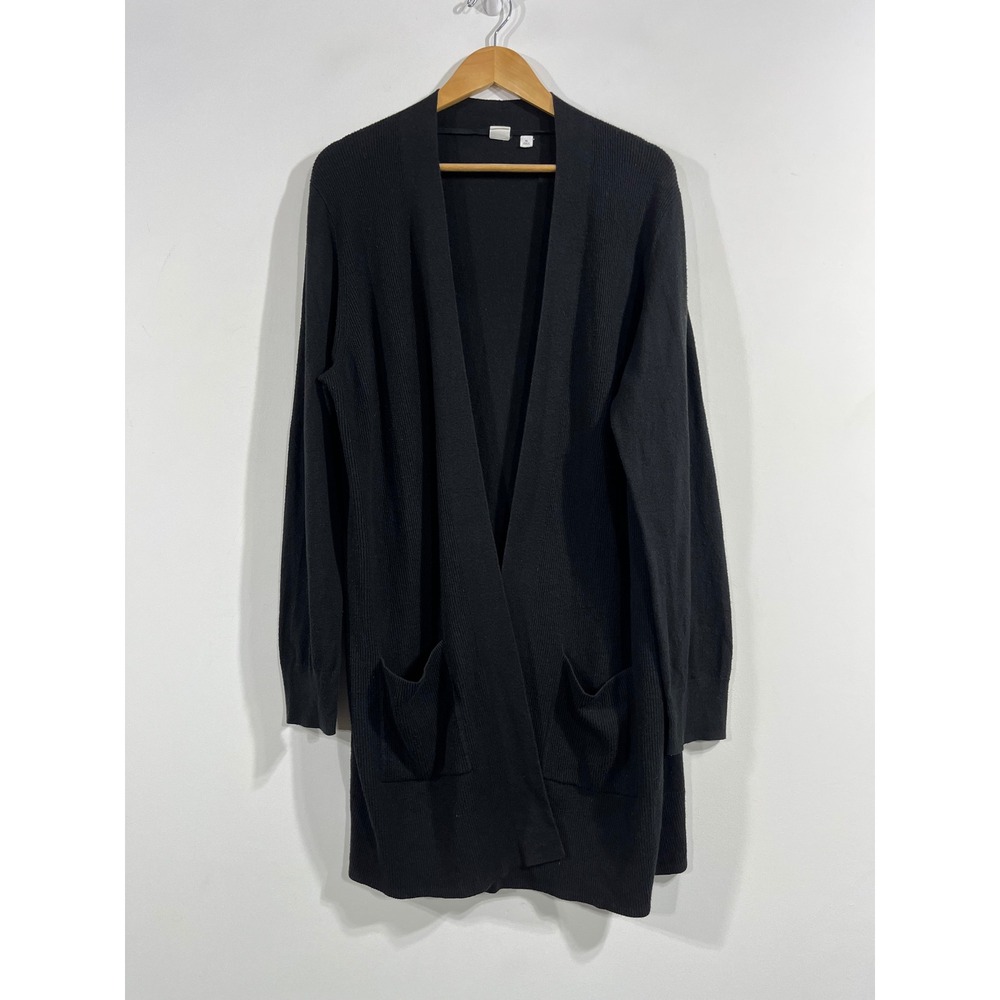 Gap Parisian Capsule Black Ribbed Open Front Longline Cardigan Sweater XL Chic